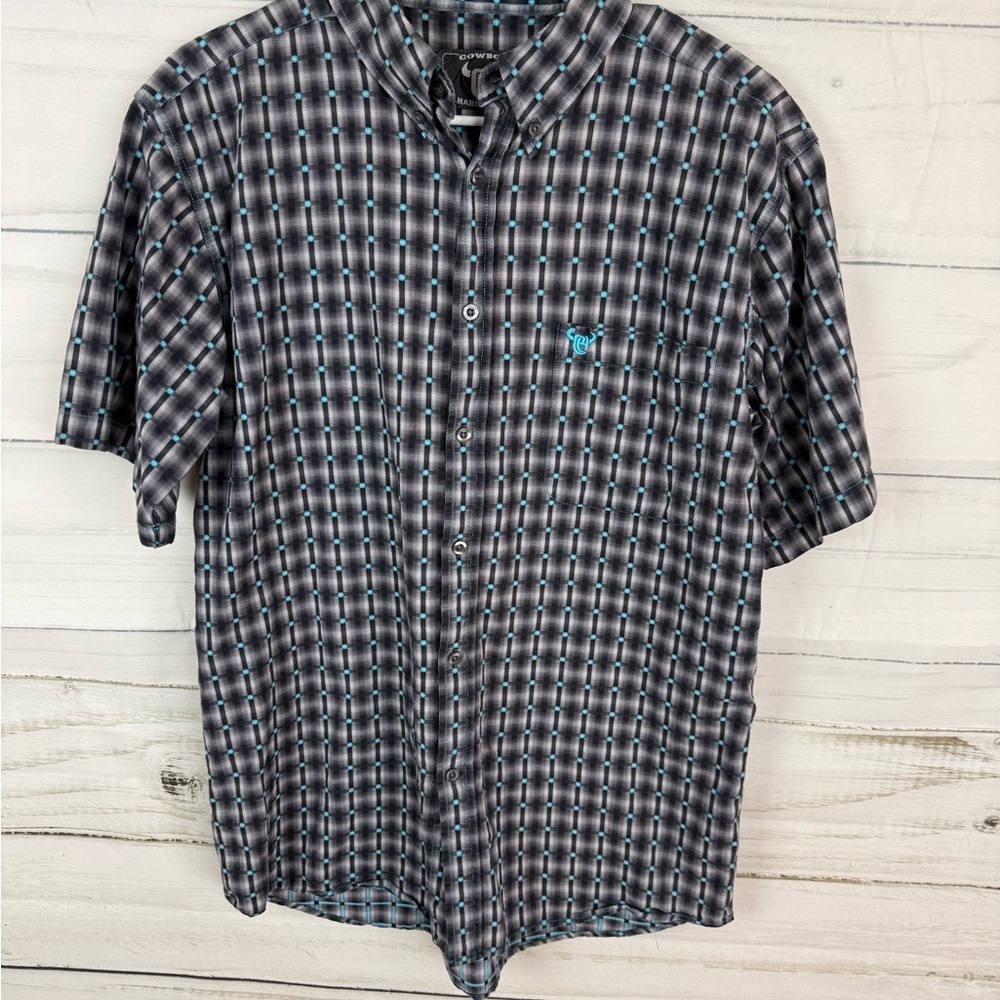 Cowboy Hardware* Men's Black and Blue Plaid Button-Down Shirt